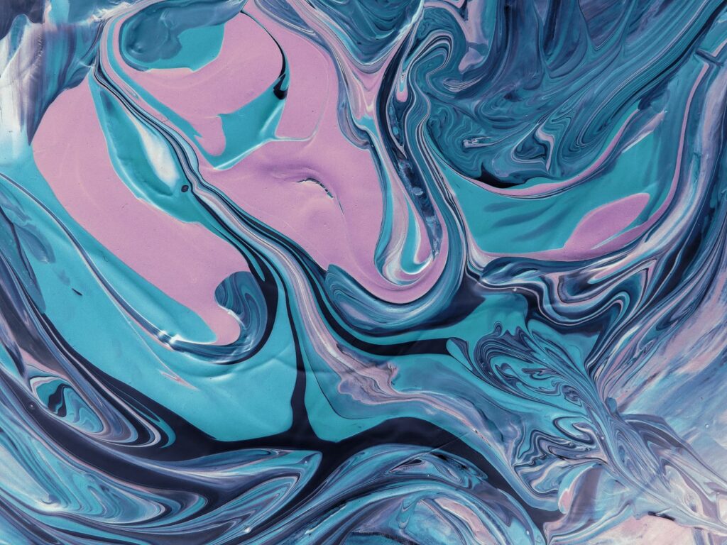 Abstract painting with light blues and pinks