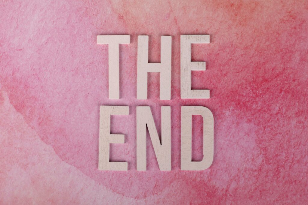 "the end" letters over pink background